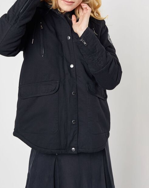 Parka Laurence en toile de Coton Fourrure noire