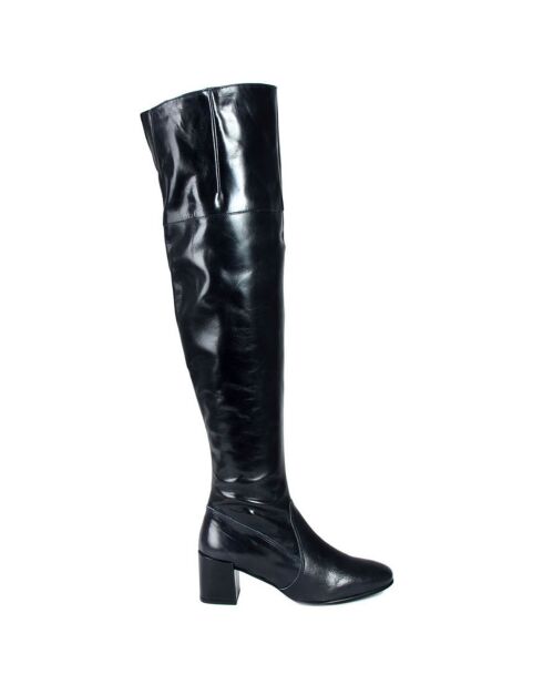Cuissardes en Cuir Jama noires  - Talon 6 cm
