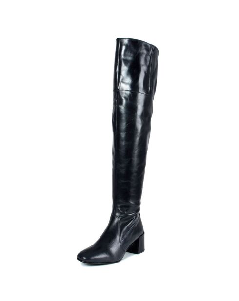 Cuissardes en Cuir Jama noires  - Talon 6 cm