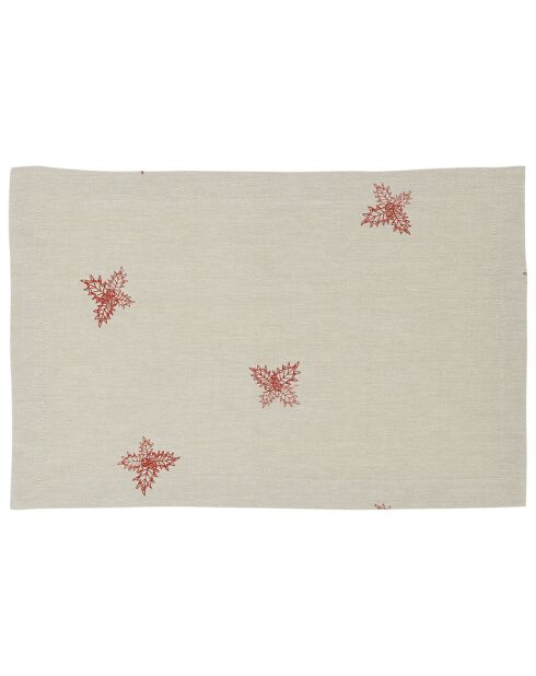 Set de table houx brodé naturel/rouge - 45x30 cm