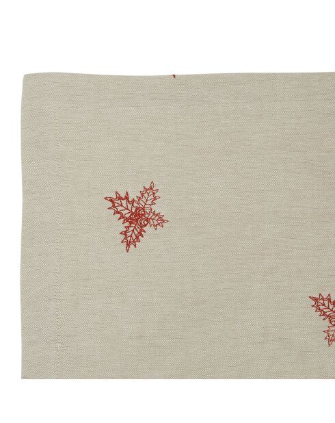 Set de table houx brodé naturel/rouge - 45x30 cm