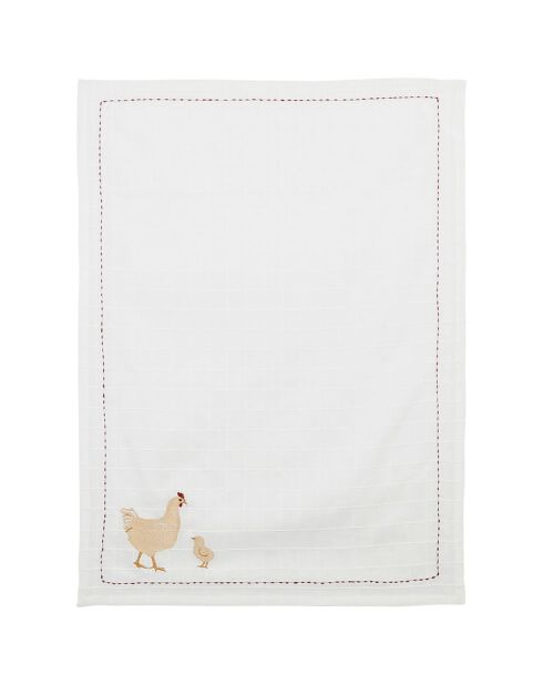 Torchon Poule A la Ferme blanc - 50x70 cm
