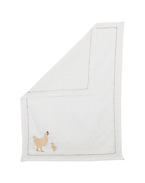 Torchon Poule A la Ferme blanc - 50x70 cm