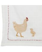 Torchon Poule A la Ferme blanc - 50x70 cm
