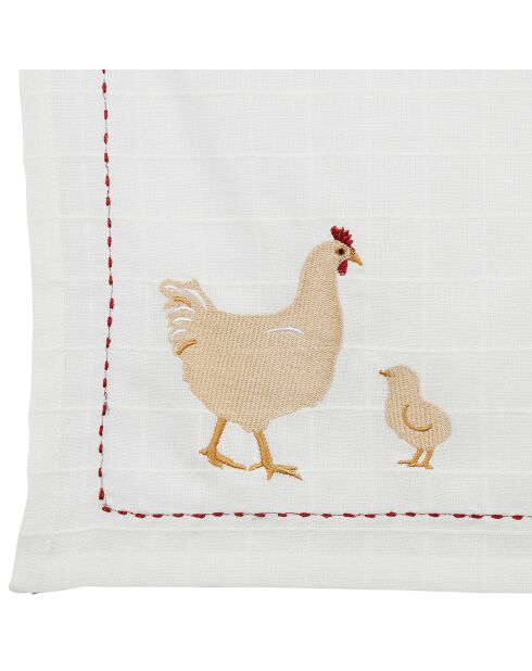 Torchon Poule A la Ferme blanc - 50x70 cm