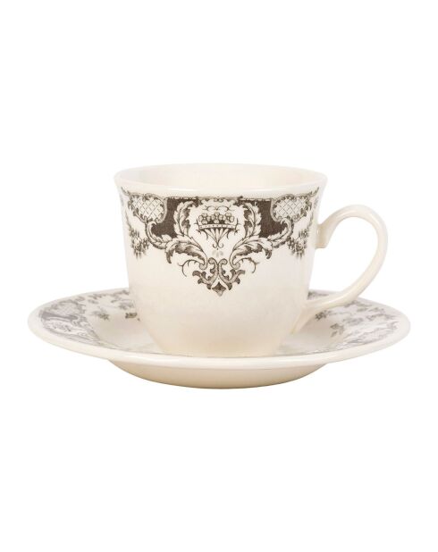 Tasse à thé avec soucoupe Clothilde grise - 11x8.5x7.5 cm