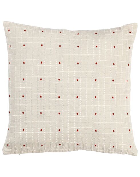 Coussin Petit Coeur grège/rouge - 45x45 cm