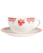 Tasse petit déjeuner avec soucoupe Damier rouge - 16x13.5x8 cm
