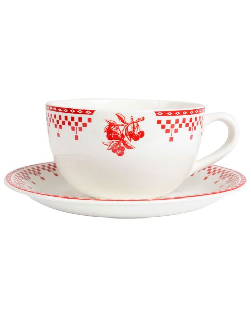 Tasse petit déjeuner avec soucoupe Damier rouge - 16x13.5x8 cm