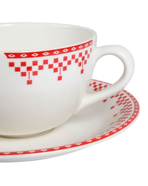 Tasse petit déjeuner avec soucoupe Damier rouge - 16x13.5x8 cm