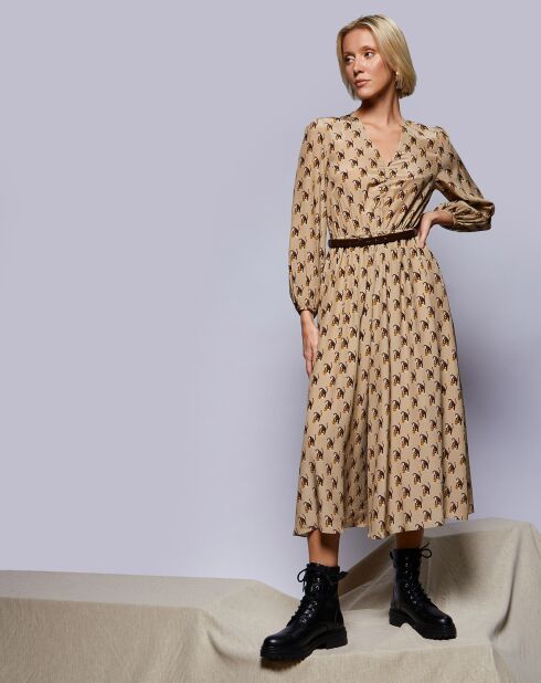 Robe 100% Soie Oxalis beige moyen