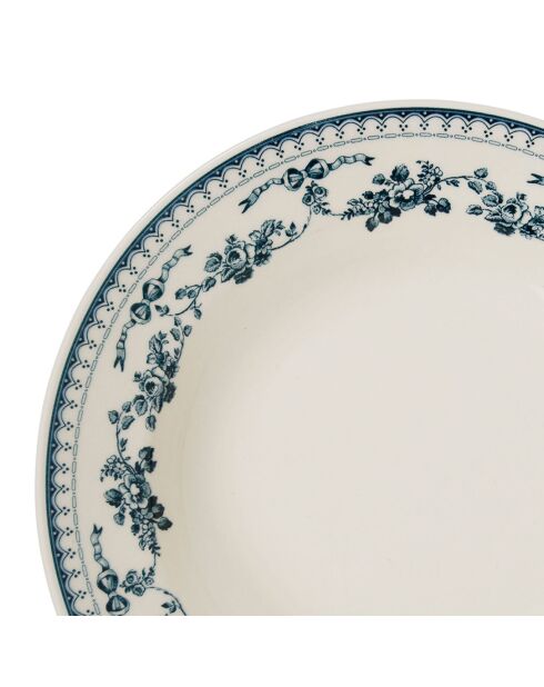 6 Assiettes creuses Faustine bleu ancien - D.23 cm