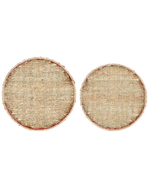 2 Plateaux ronds Damier naturel/rouge