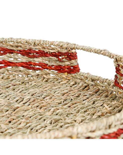 2 Plateaux ronds Damier naturel/rouge