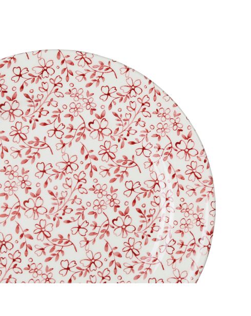 6 Assiettes plates Petite Fleur bordeaux - D.26.5 cm