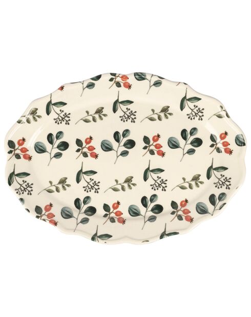 Plat oval Eglantine écru/rouge - 39x27 cm
