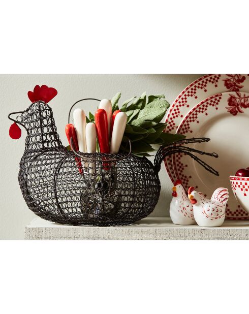 Panier Poule Carreau Ciment noir - 31x19x21 cm