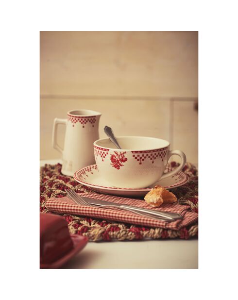 Tasse petit déjeuner avec soucoupe Damier rouge - 16x13.5x8 cm