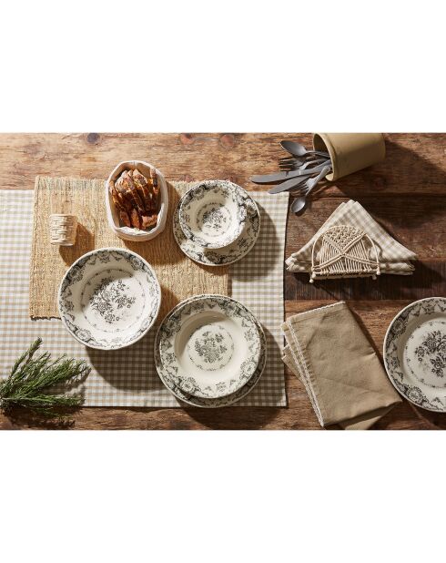 6 Assiettes creuses Clothilde grises - D.22.5 cm