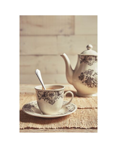 Tasse à thé avec soucoupe Clothilde grise - 11x8.5x7.5 cm