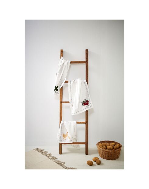 Torchon Basilic A la Ferme blanc - 50x70 cm