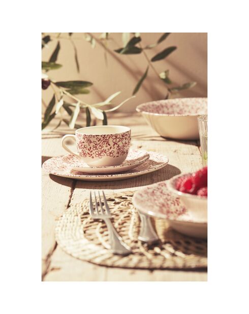 6 Assiettes creuses Petite Fleur bordeaux - D.23 cm
