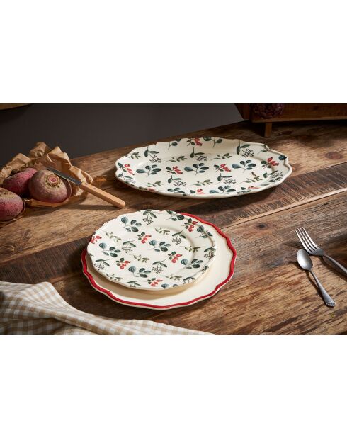 Plat oval Eglantine écru/rouge - 39x27 cm