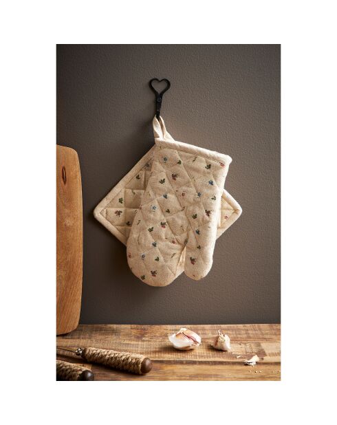 Set Gant et Manique en Coton & Lin Petite Fleur naturel