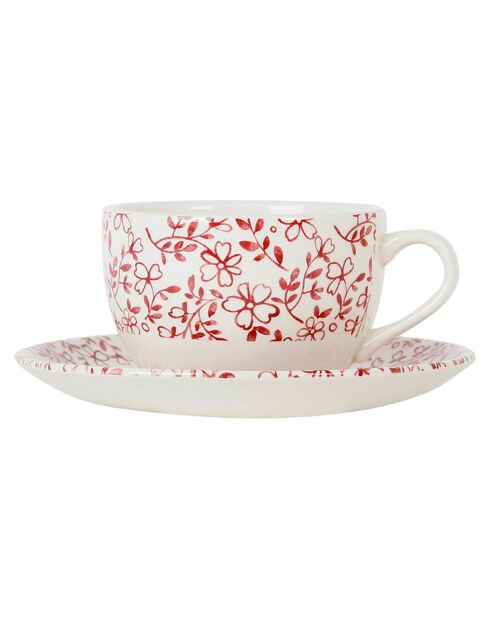 Tasse à thé avec Soucoupe Petite Fleur bordeaux - 11x9x6 cm