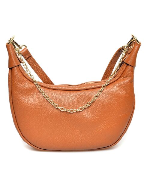 Sac bandoulière en Cuir cognac - 15x27x6 cm