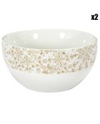2 Bols en Porcelaine motif faïence blanc/taupe - D.14 cm