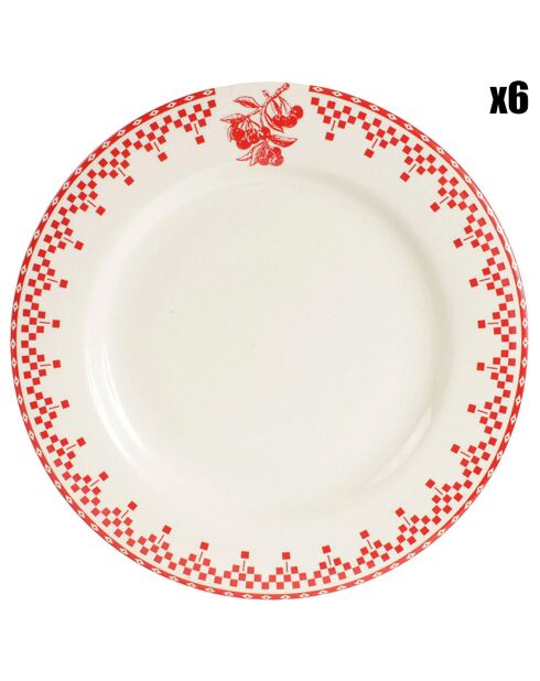 6 Assiettes à dessert Damier rouges - D.22 cm