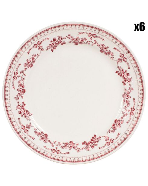 6 Assiettes plates Faustine bordeaux - D.26.5 cm