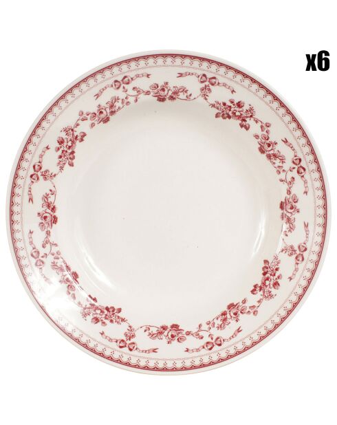 6 Assiettes creuses Faustine bordeaux - D.23 cm
