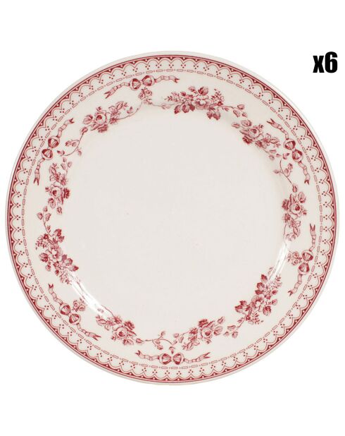6 Assiettes à dessert Faustine bordeaux - D.23 cm