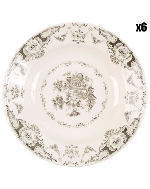 6 Assiettes creuses Clothilde grises - D.22.5 cm
