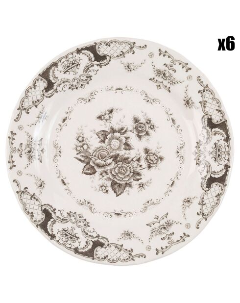 6 Assiettes à dessert Clothilde grises - D.20.5 cm