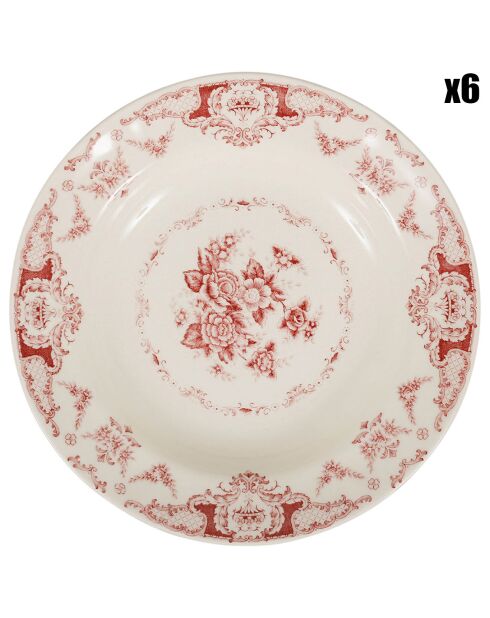 6 Assiettes creuses Clothilde bordeaux - D.22.5 cm