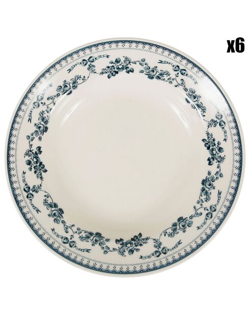 6 Assiettes creuses Faustine bleu ancien - D.23 cm