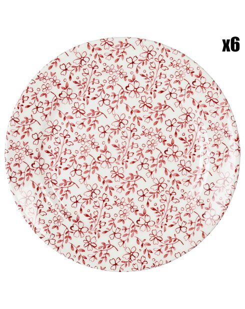 6 Assiettes plates Petite Fleur bordeaux - D.26.5 cm