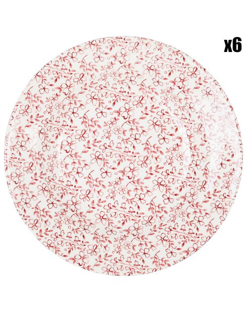 6 Assiettes creuses Petite Fleur bordeaux - D.23 cm