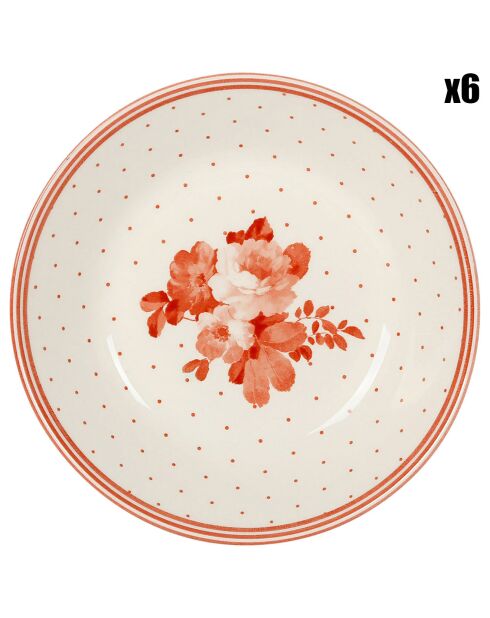 6 Assiettes creuses Joséphine rouge antique - D.20 cm