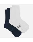8 Paires de Chaussettes Cachemire Basic Coton blanc/bleu marine