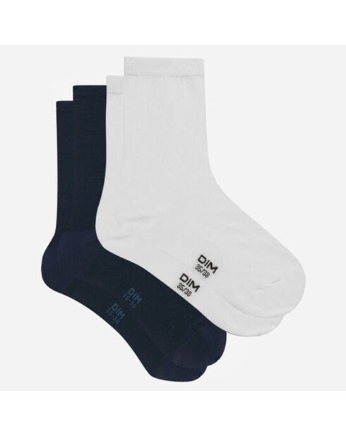8 Paires de Chaussettes Cachemire Basic Coton blanc/bleu marine