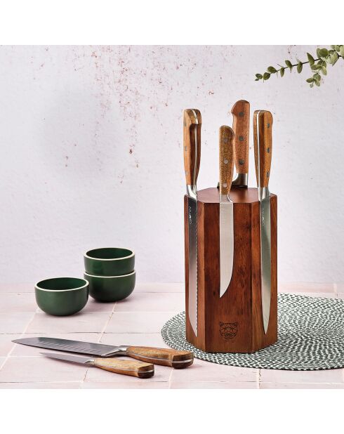 Bloc avec couteaux de cuisine Jakob Imatra bois mat - 7 pièces