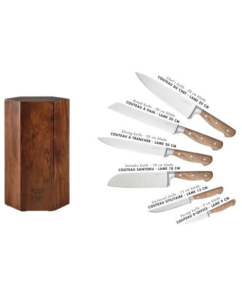 Bloc avec couteaux de cuisine Jakob Imatra bois mat - 7 pièces