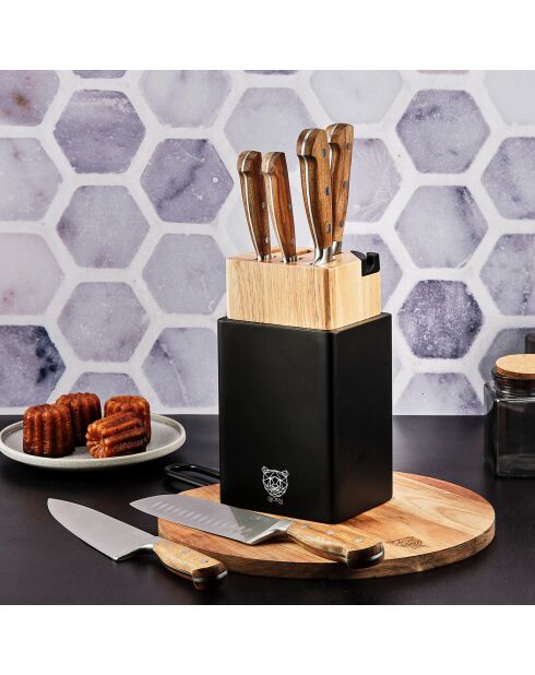 Bloc avec couteaux de cuisine Jakob Porvoo bois mat - 8 pièces