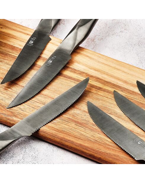 6 Couteaux à steak Larus gris métal - 6 pièces