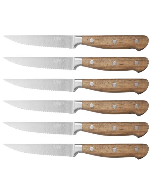 6 Couteaux à steak Jakob inox bois - 22x2x1 cm