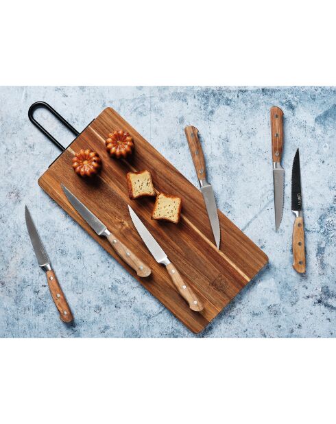 6 Couteaux à steak Jakob inox bois - 22x2x1 cm